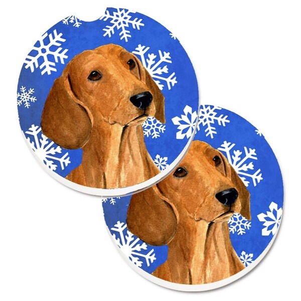 Carolines Treasures Dachshund Winter Snowflakes Holiday Set of 2 Cup Holder Car Coaster SS4625CARC - main